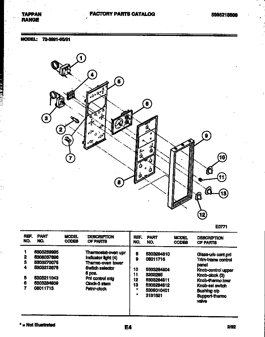 Tappan 72-3981-00-01 control panel diagram