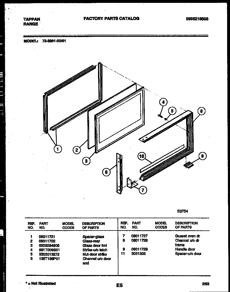 Tappan 72-3981-00-01 upper oven door parts diagram
