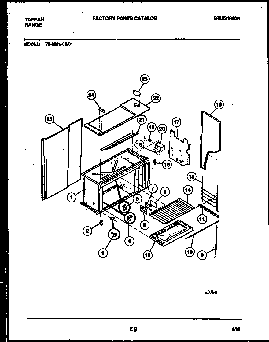 Tappan 72-3981-00-01 upper body parts diagram