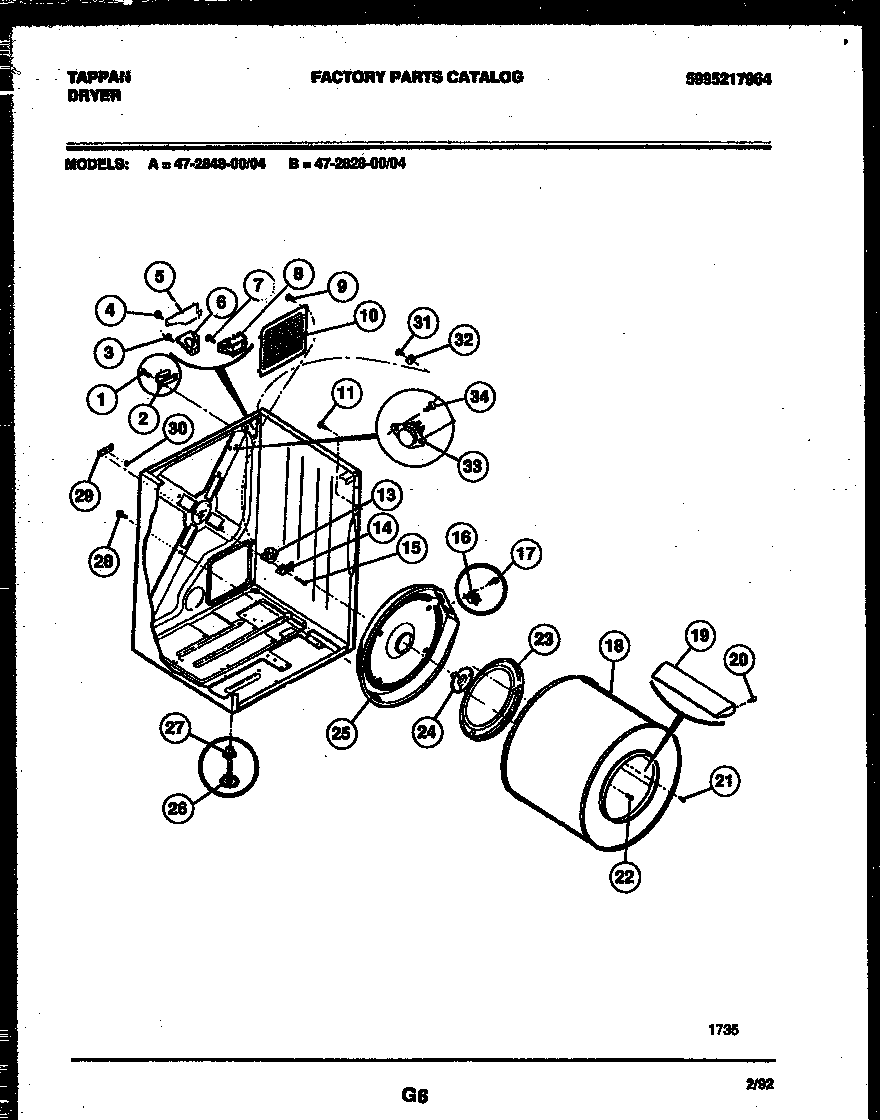 Tappan 47-2848-23-04 cabinet and component parts diagram