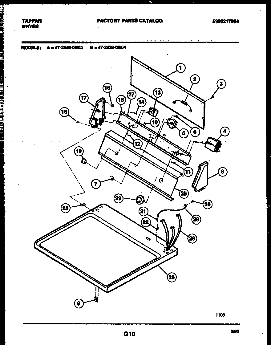 Tappan 47-2848-23-04 console and control parts diagram