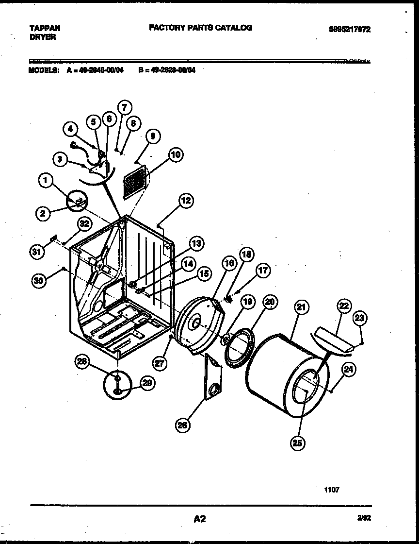 Tappan 49-2828-00-04 cabinet and component parts diagram