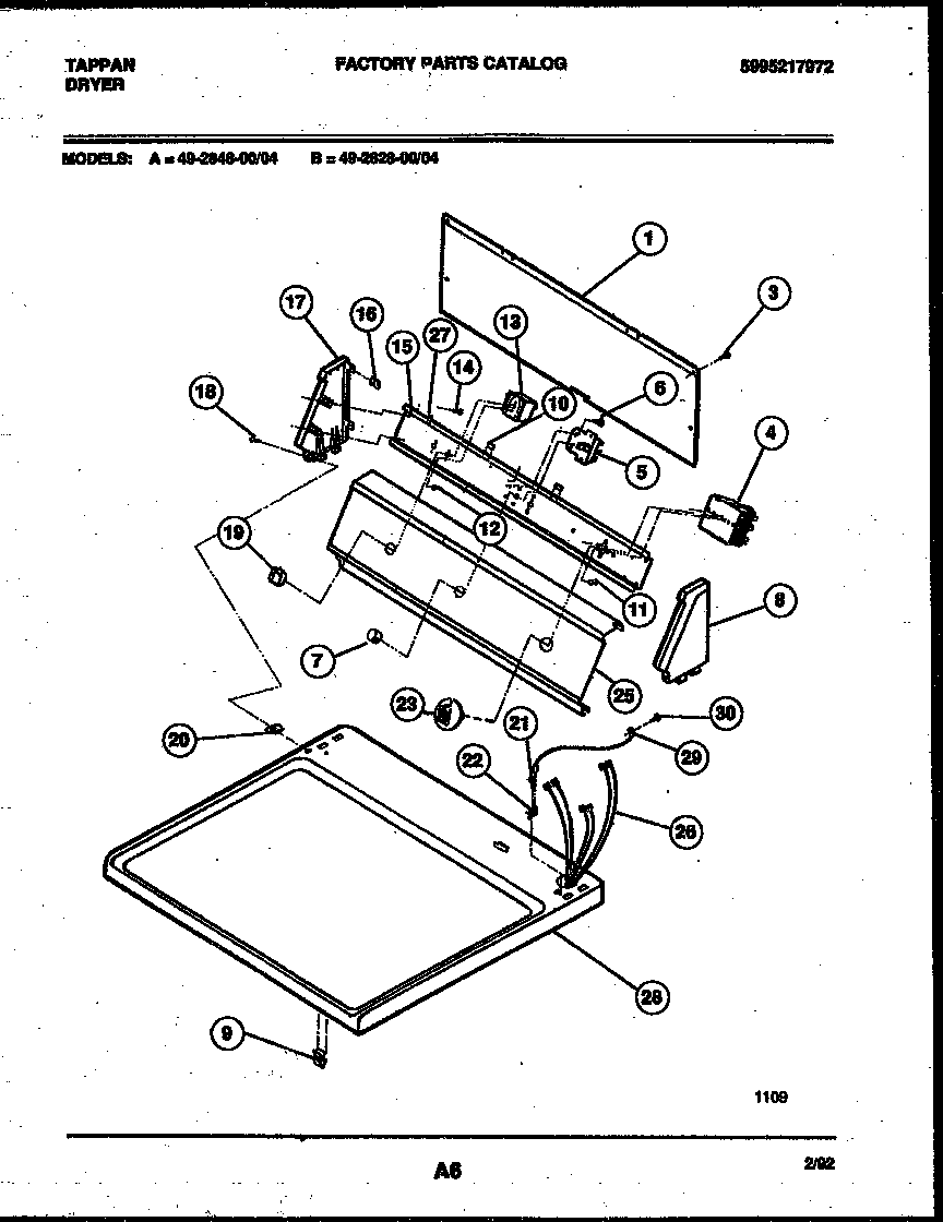 Tappan 49-2828-00-04 console and control parts diagram