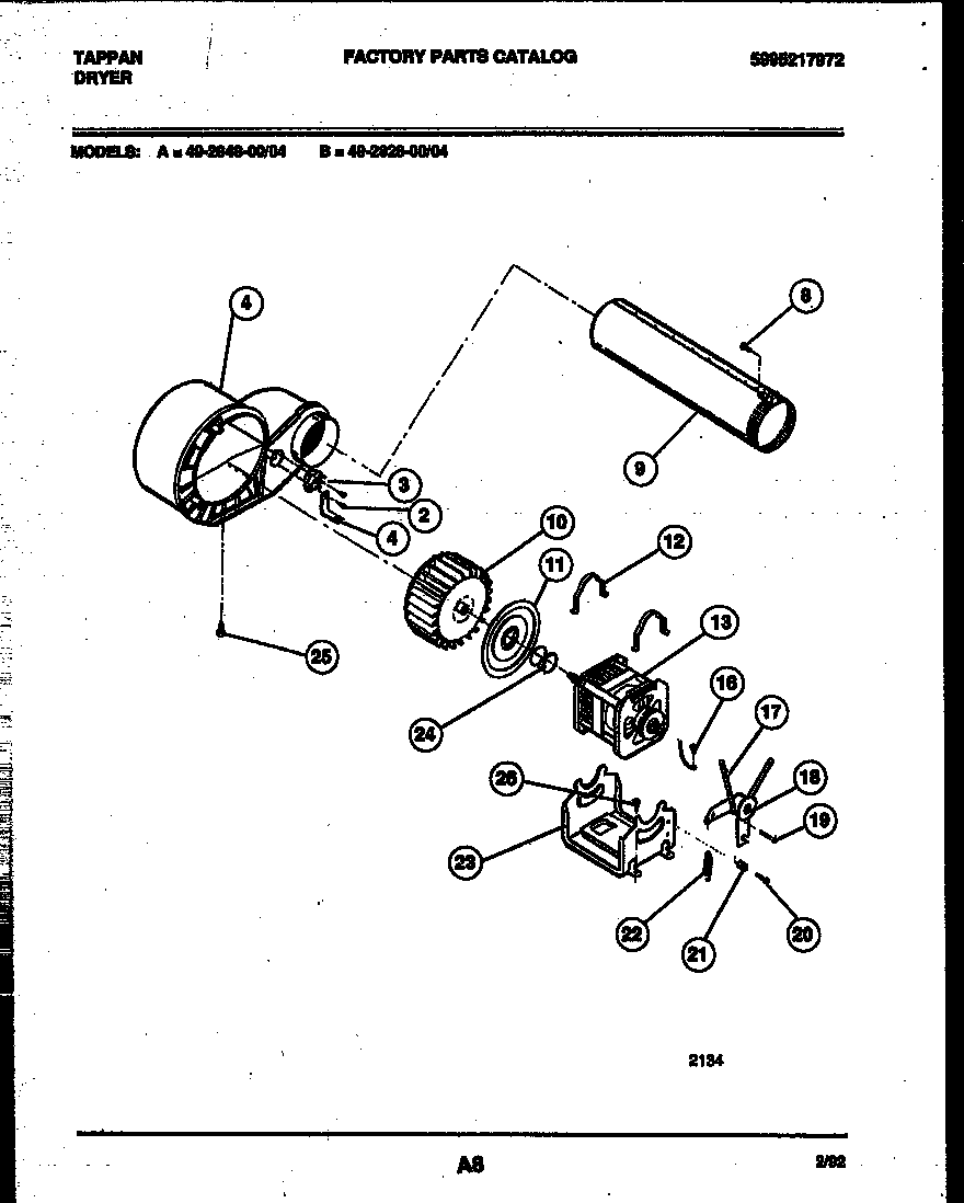Tappan 49-2828-00-04 blower and drive parts diagram
