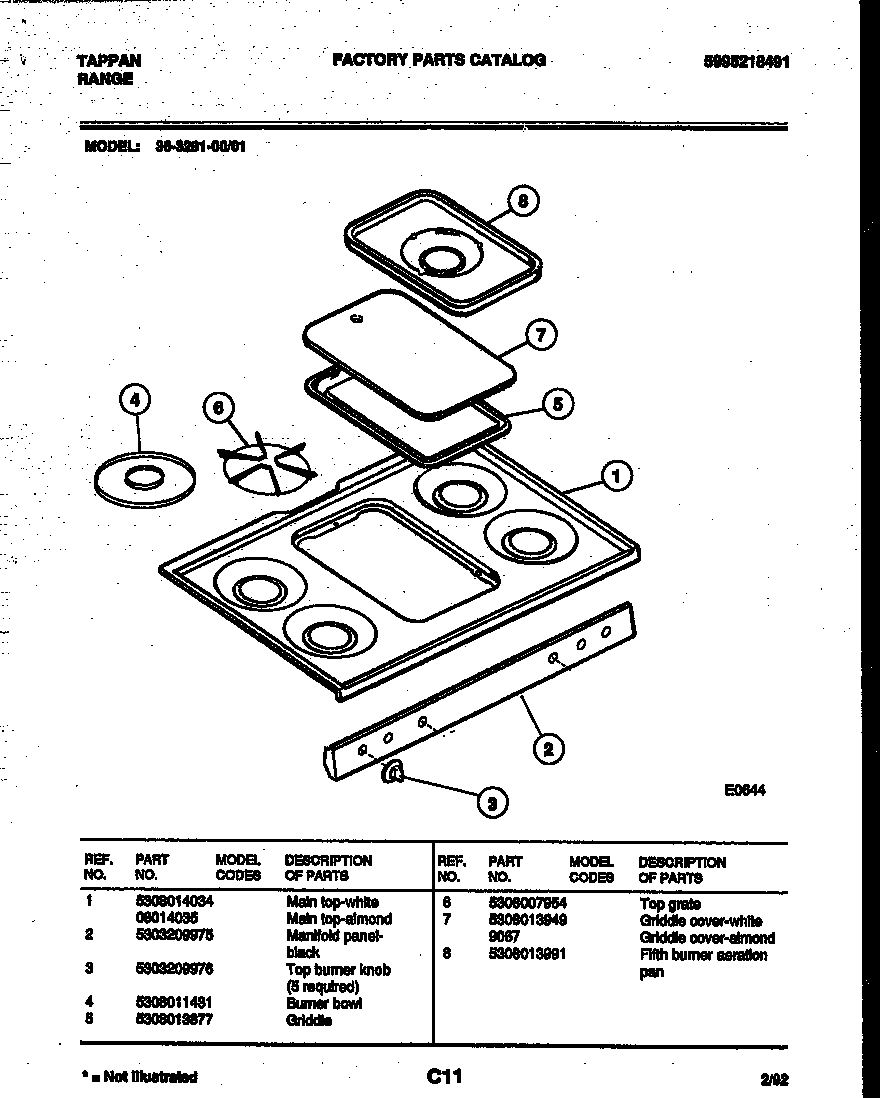 Tappan 36-3281-23-01 cooktop parts diagram