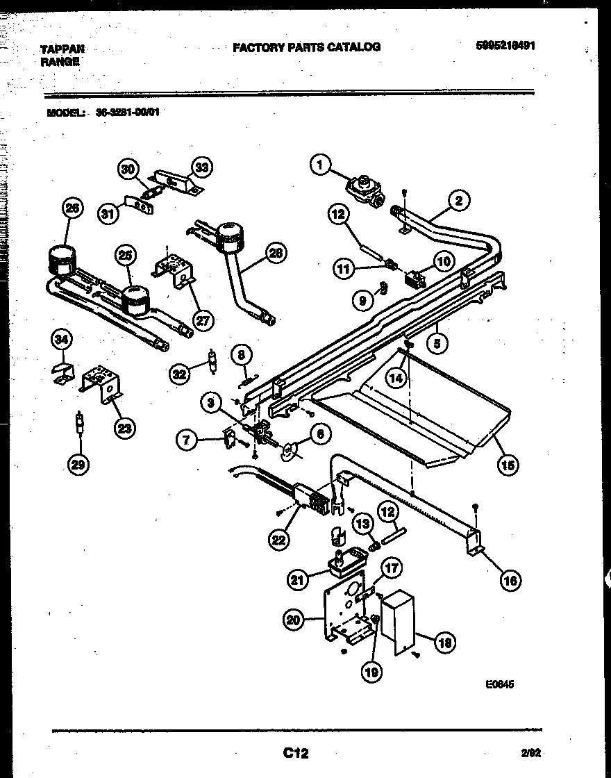 Tappan 36-3281-23-01 burner, manifold and gas control diagram