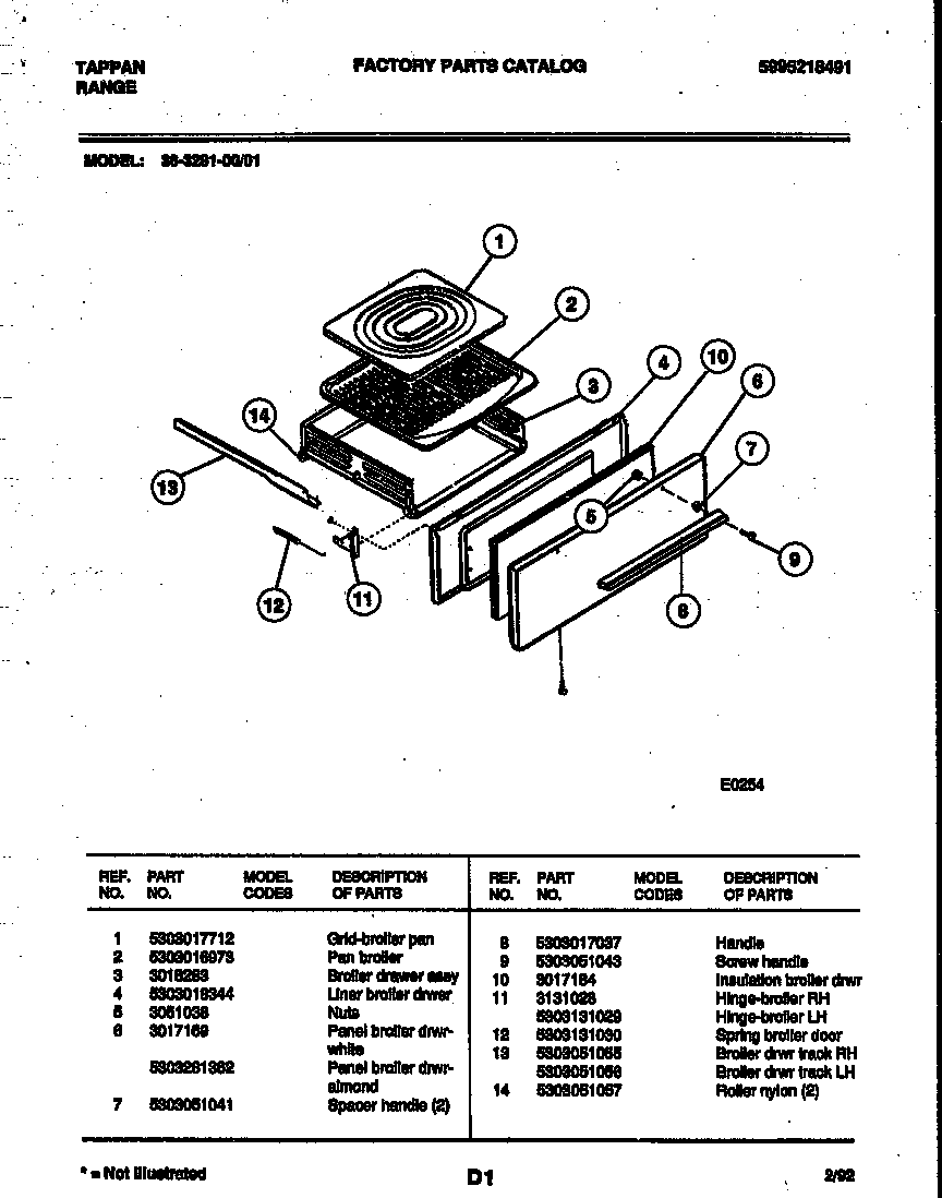 Tappan 36-3281-23-01 broiler drawer parts diagram