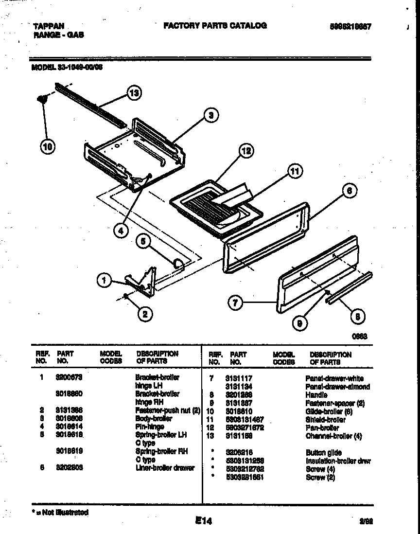 Tappan 30-1049-23-06 broiler drawer parts diagram