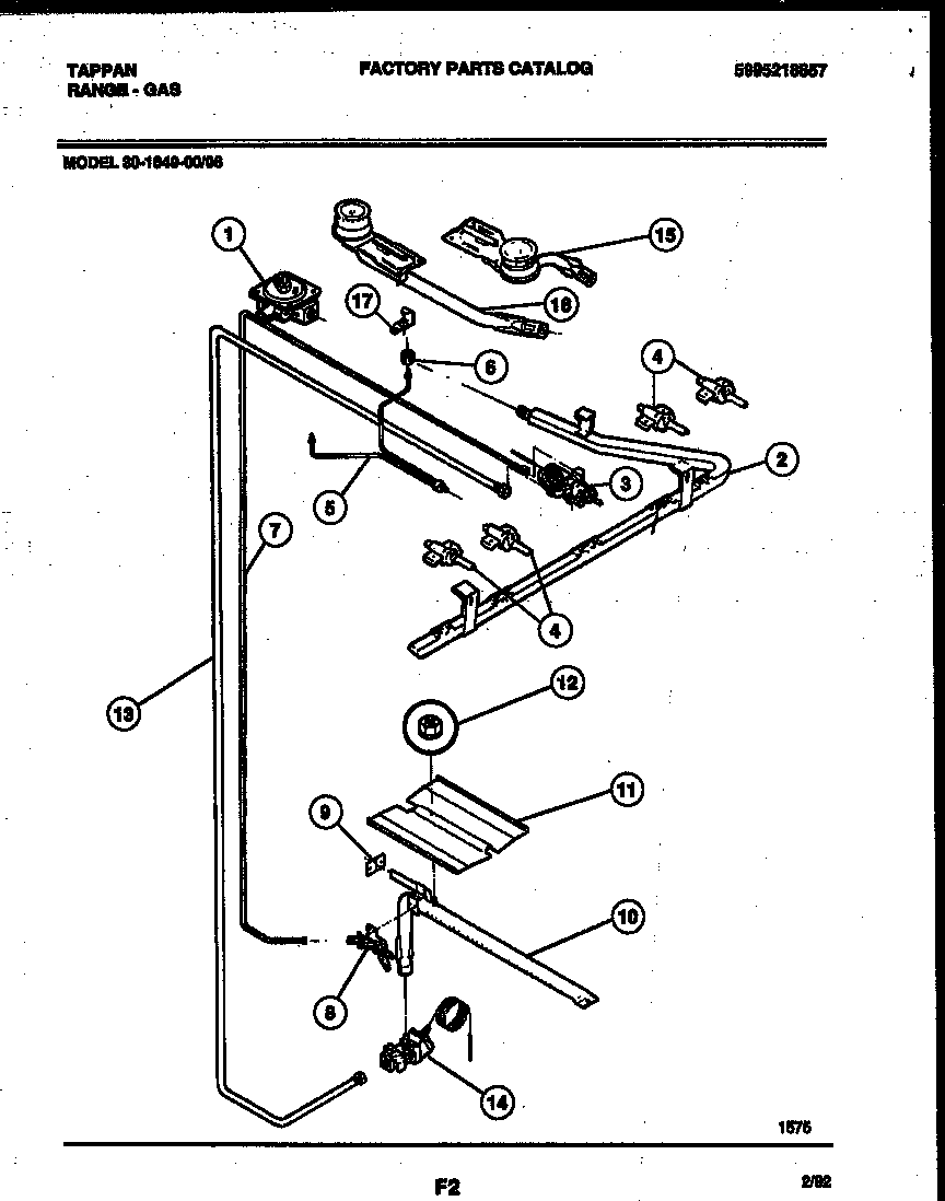 Tappan 30-1049-23-06 burner, manifold and gas control diagram
