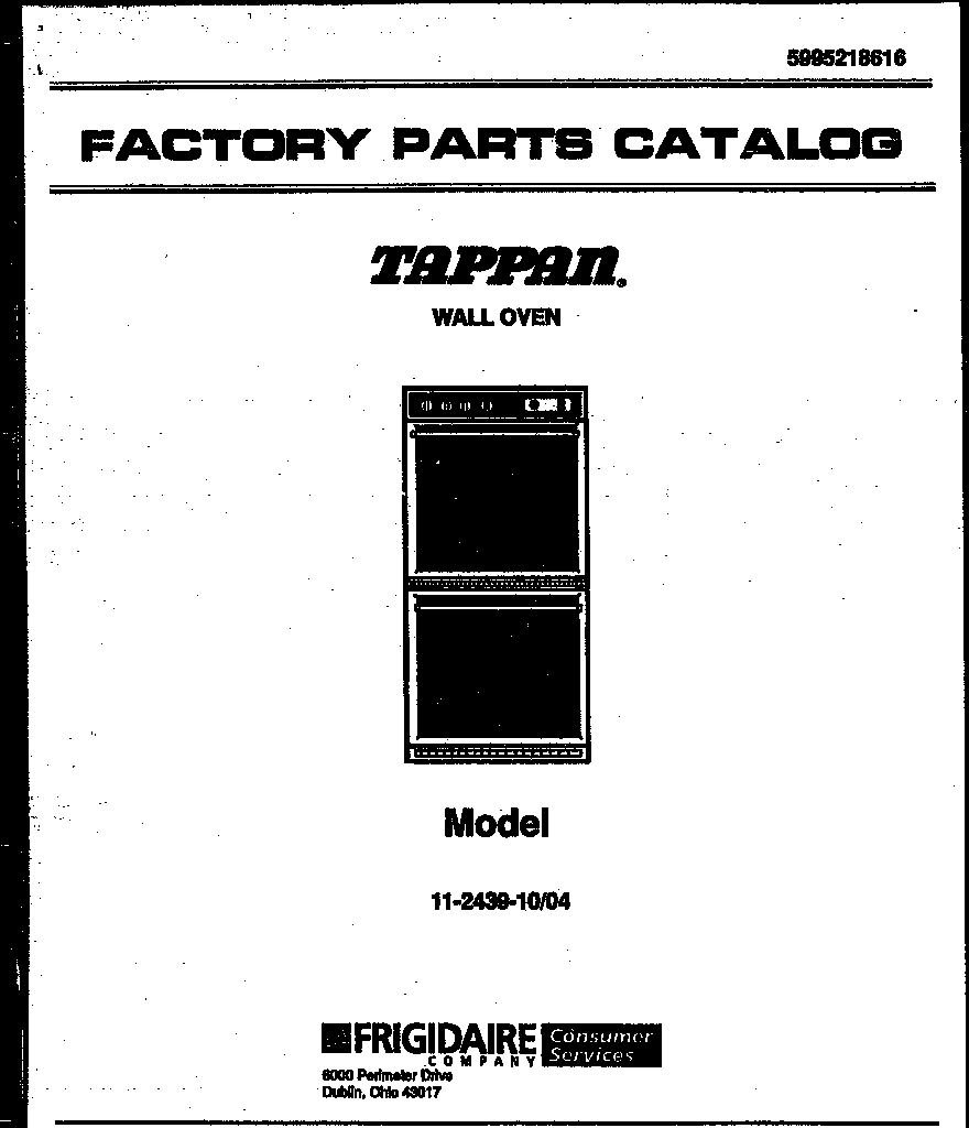 Tappan 11-2439-00-04 cover page- text only diagram