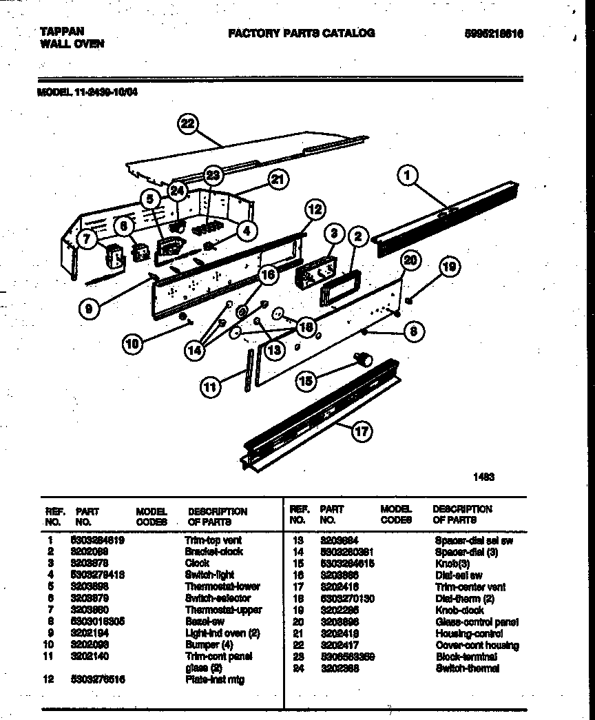 Tappan 11-2439-00-04 control panel diagram