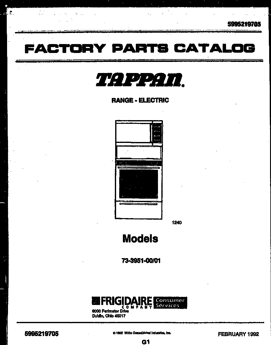 Tappan 73-3951-23-01 cover page diagram
