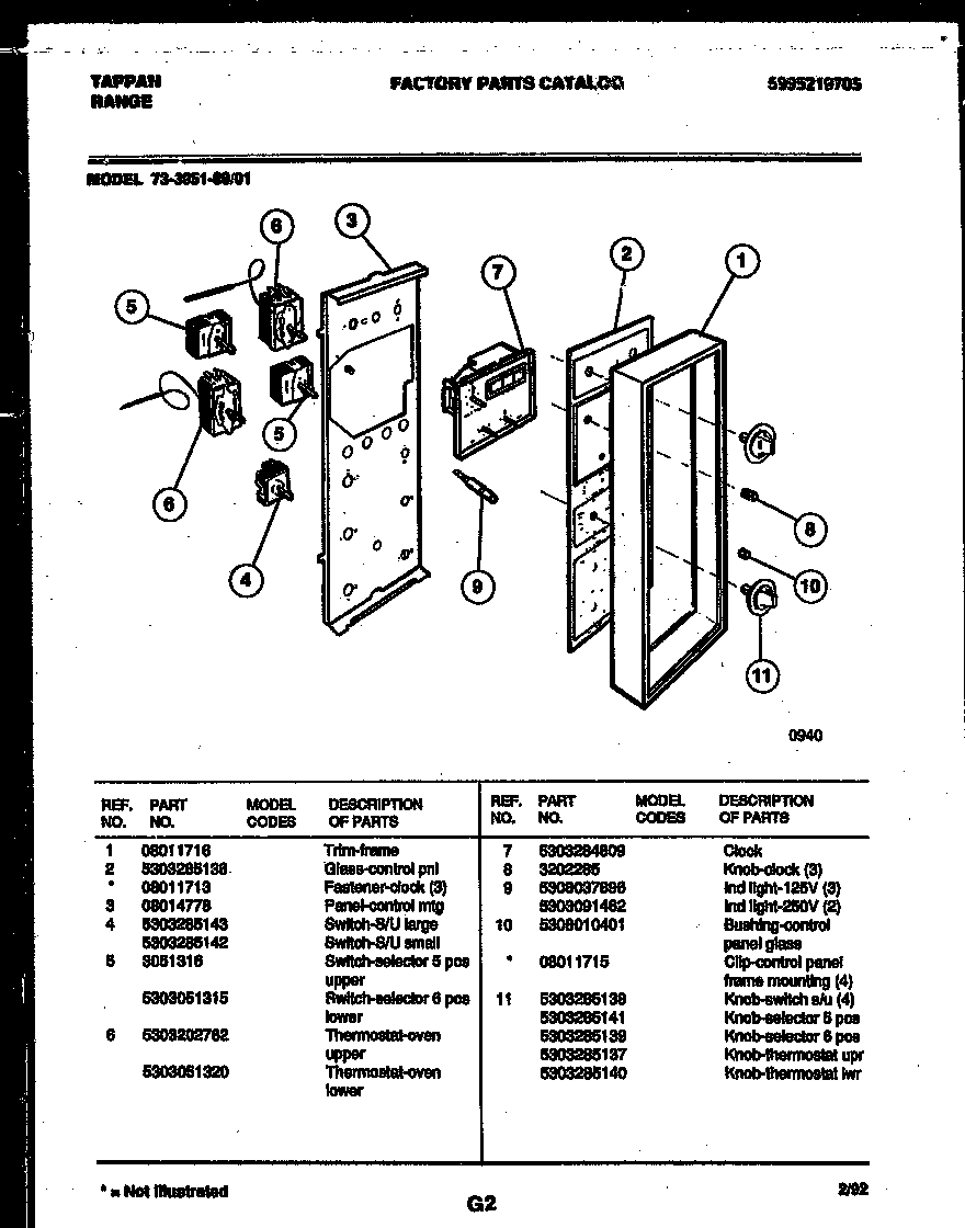 Tappan 73-3951-23-01 control panel diagram