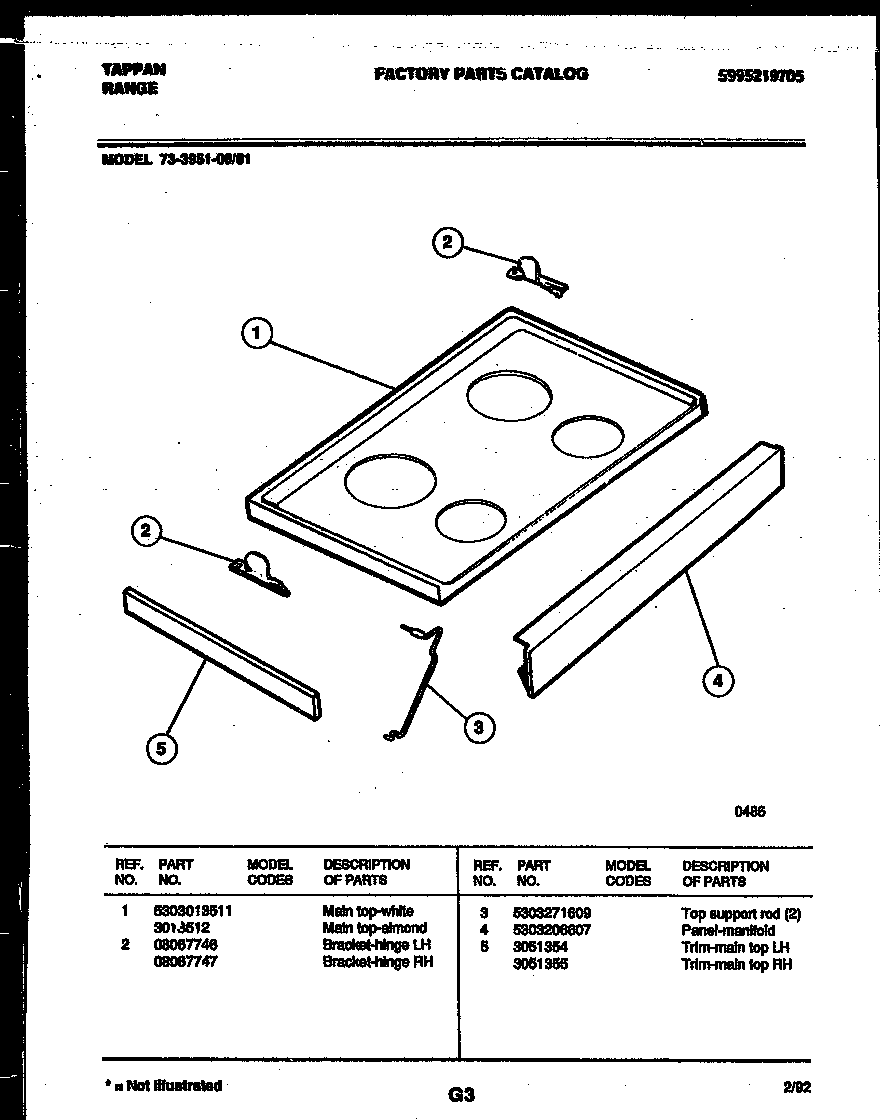 Tappan 73-3951-23-01 cooktop parts diagram