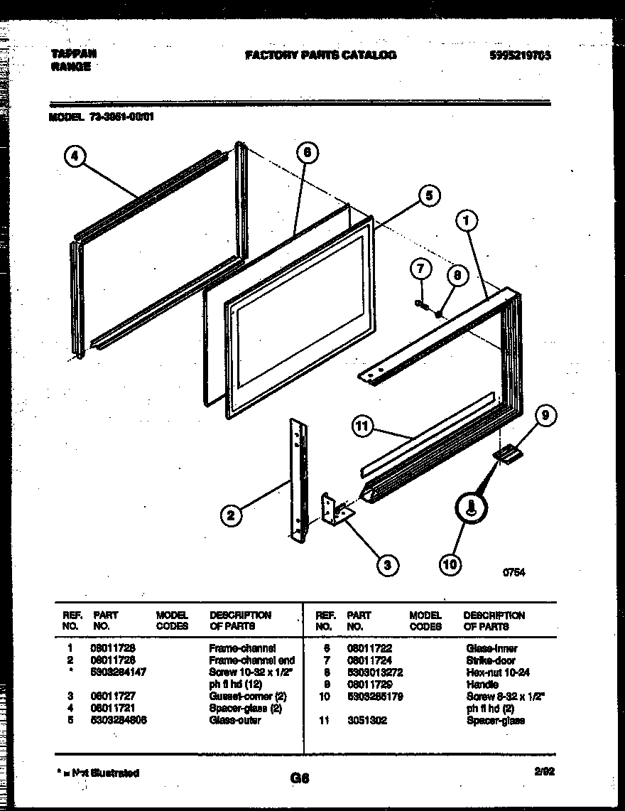 Tappan 73-3951-23-01 upper oven door parts diagram
