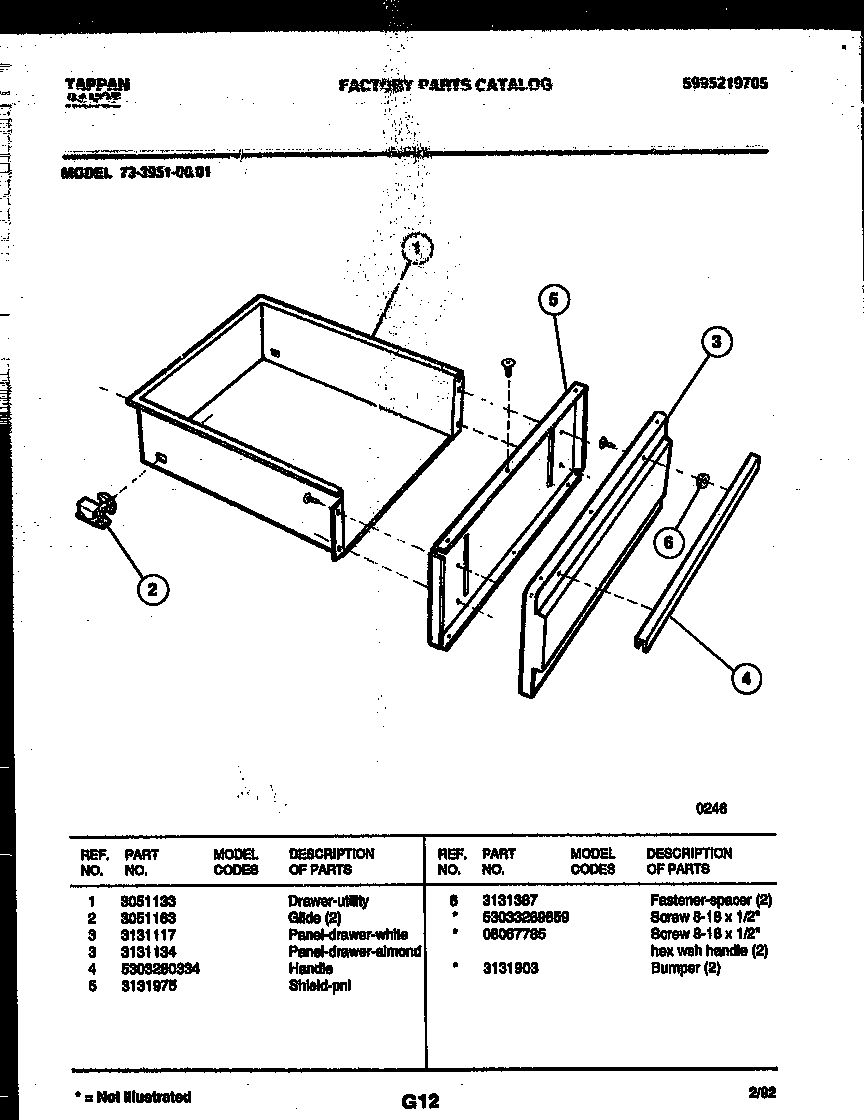 Tappan 73-3951-23-01 drawer parts diagram