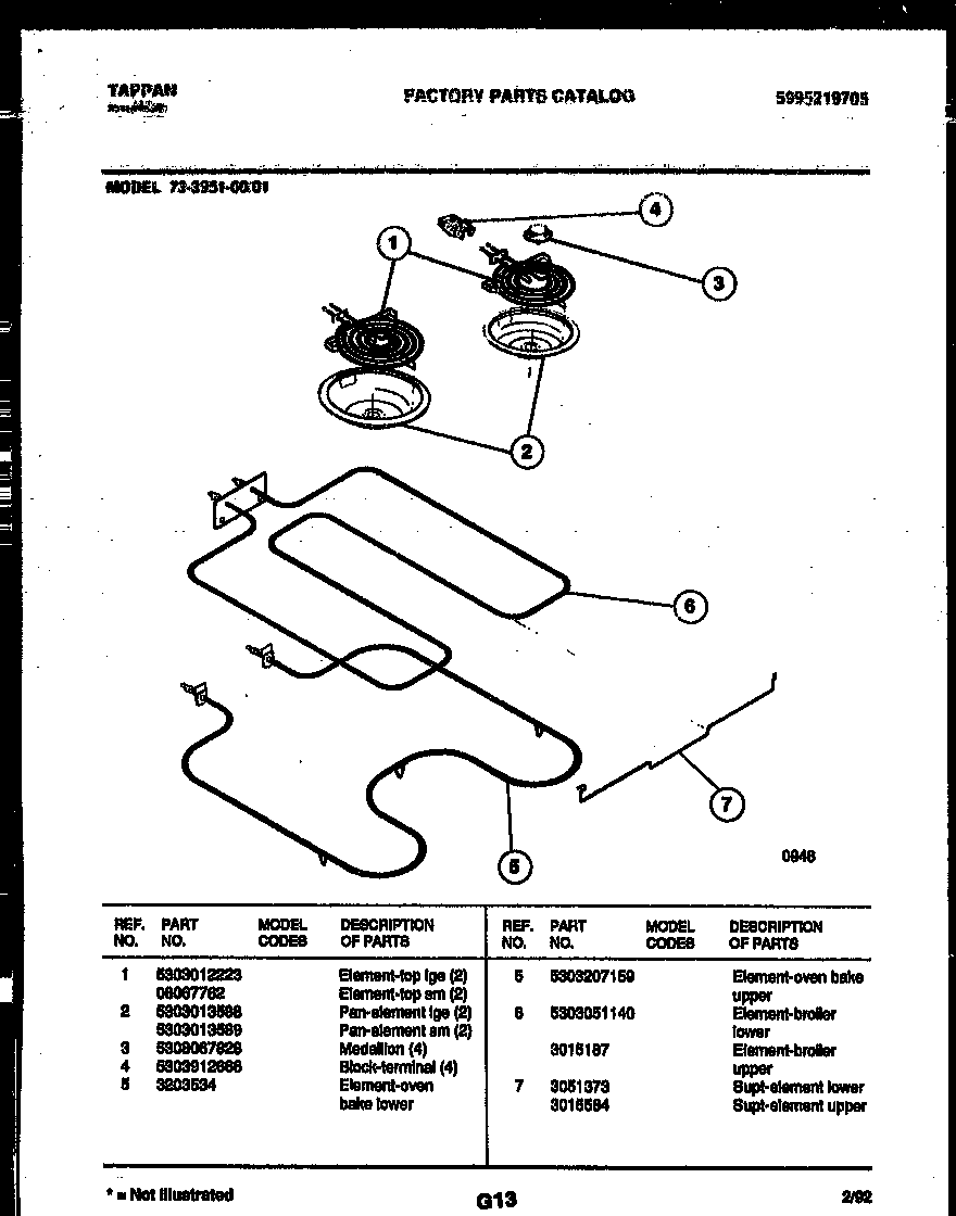 Tappan 73-3951-23-01 broiler parts diagram