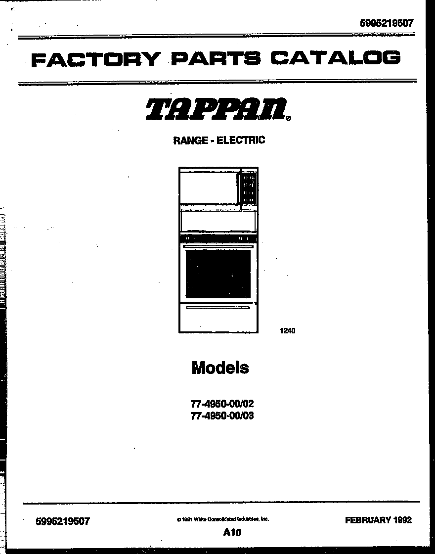 Tappan 77-4950-00-03 cover page diagram