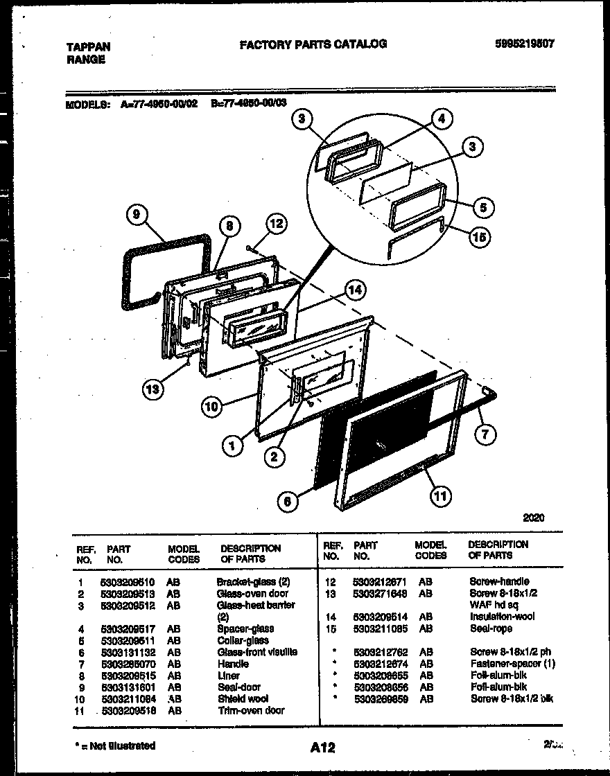 Tappan 77-4950-00-03 lower oven door parts diagram