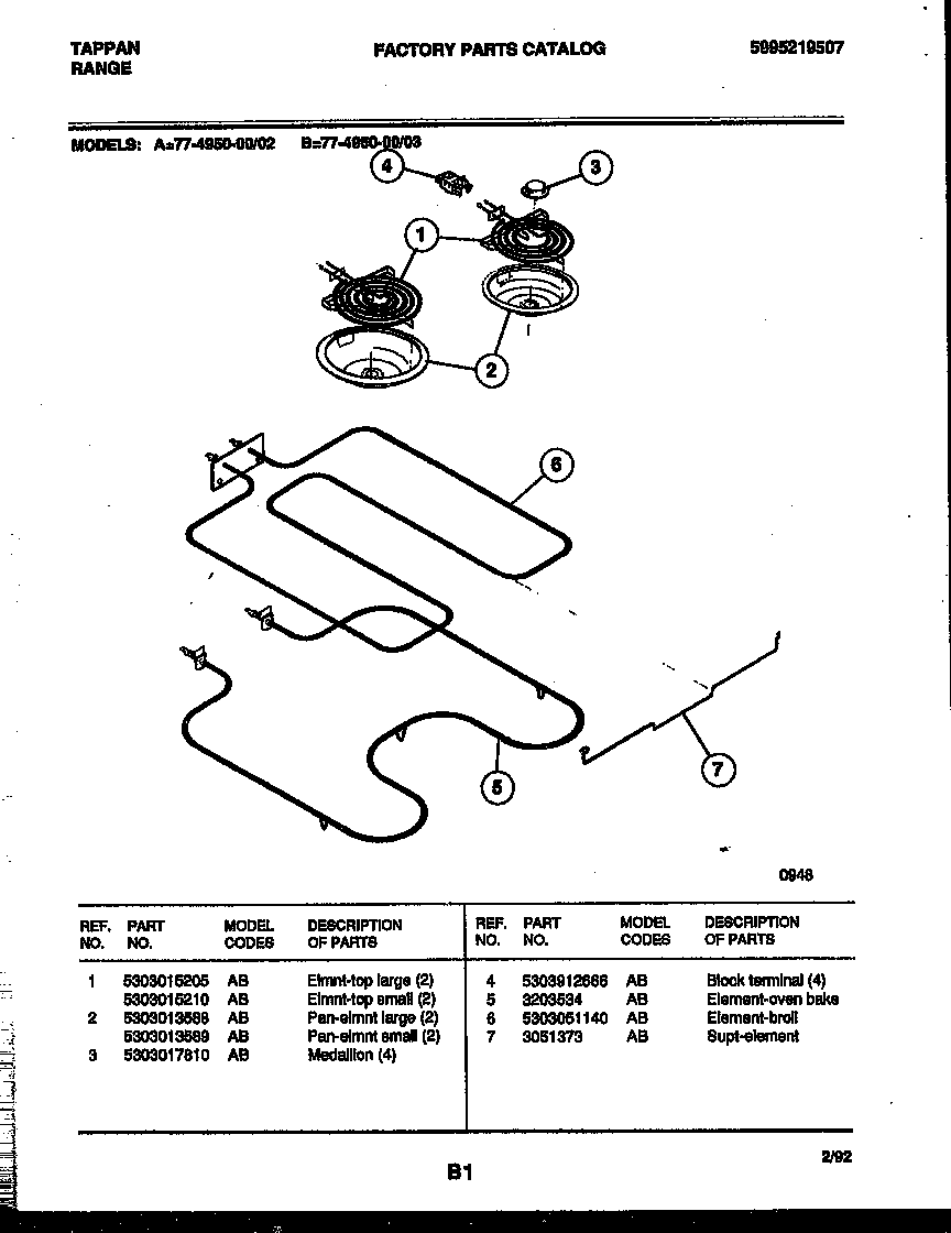Tappan 77-4950-00-03 broiler parts diagram