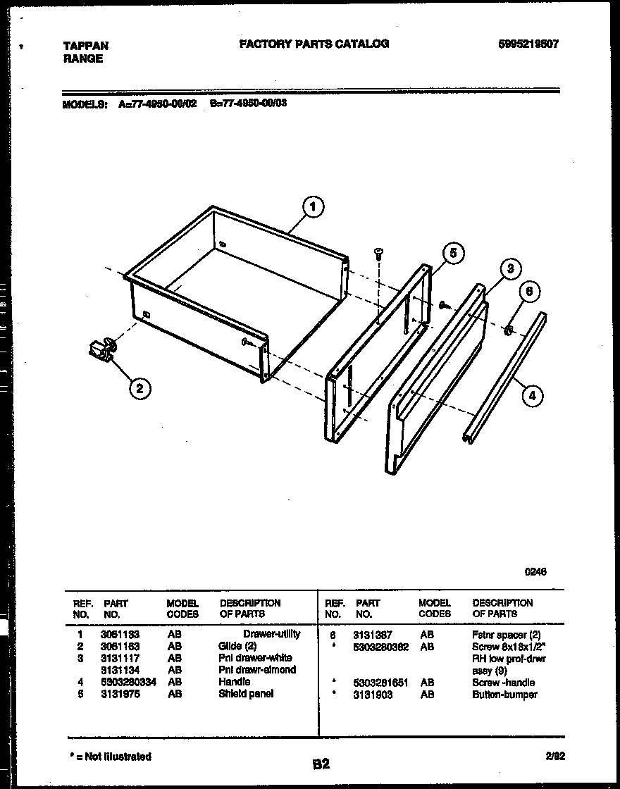 Tappan 77-4950-00-03 drawer parts diagram