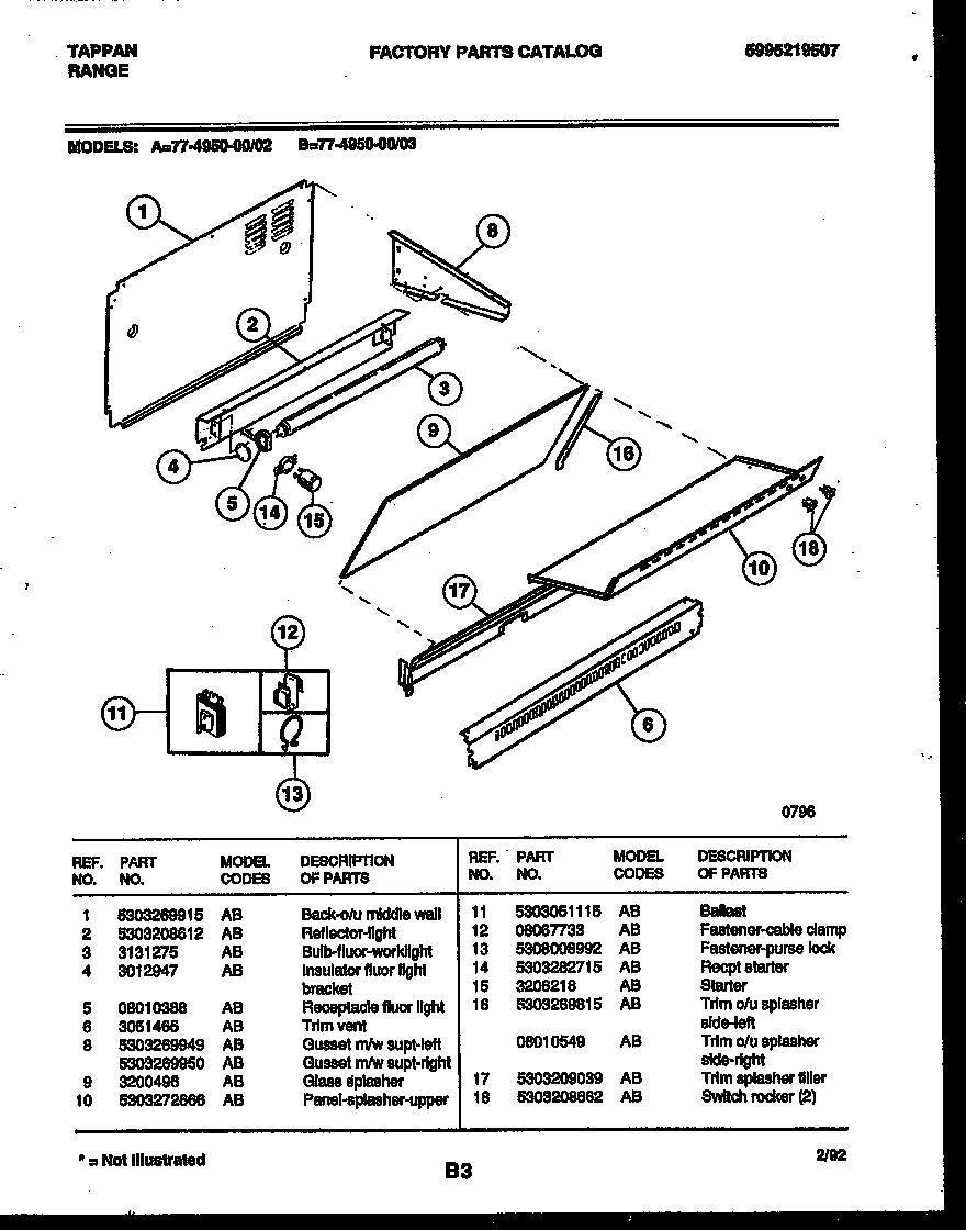 Tappan 77-4950-00-03 splasher control diagram