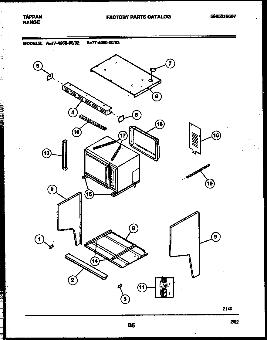 Tappan 77-4950-00-03 upper body parts diagram
