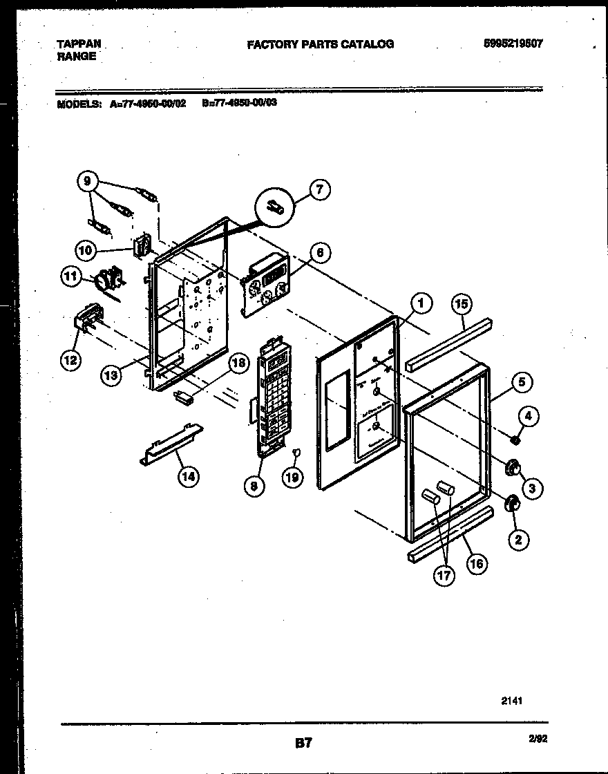 Tappan 77-4950-00-03 control panel diagram