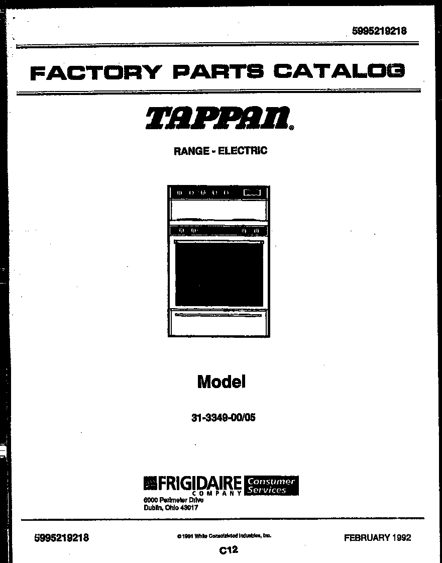 Tappan 31-3349-00-05 cover page diagram
