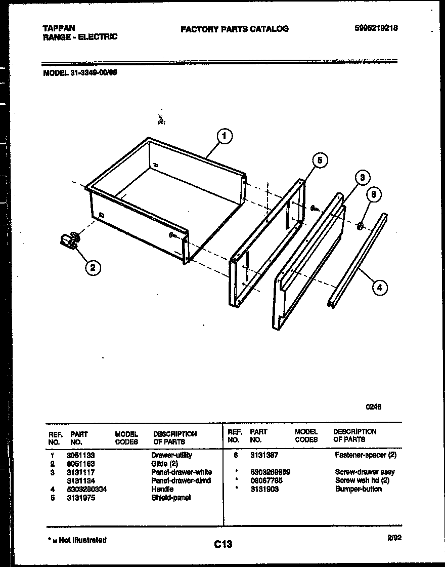 Tappan 31-3349-00-05 drawer parts diagram