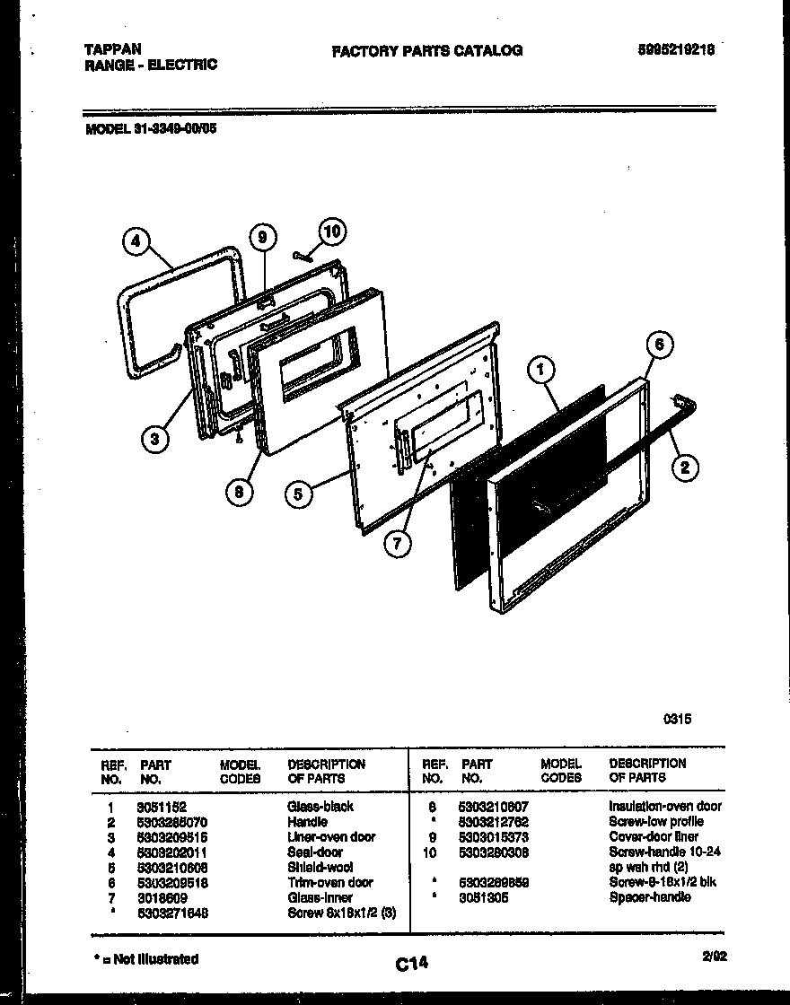 Tappan 31-3349-00-05 door parts diagram