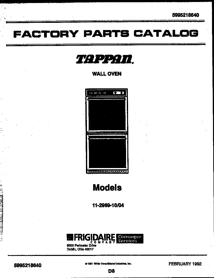 Tappan 11-2969-00-04 cover page -text only diagram