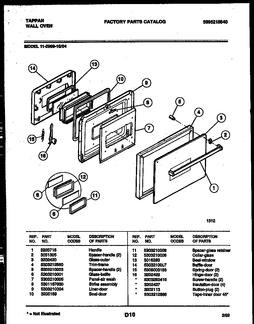 Tappan 11-2969-00-04 door parts diagram