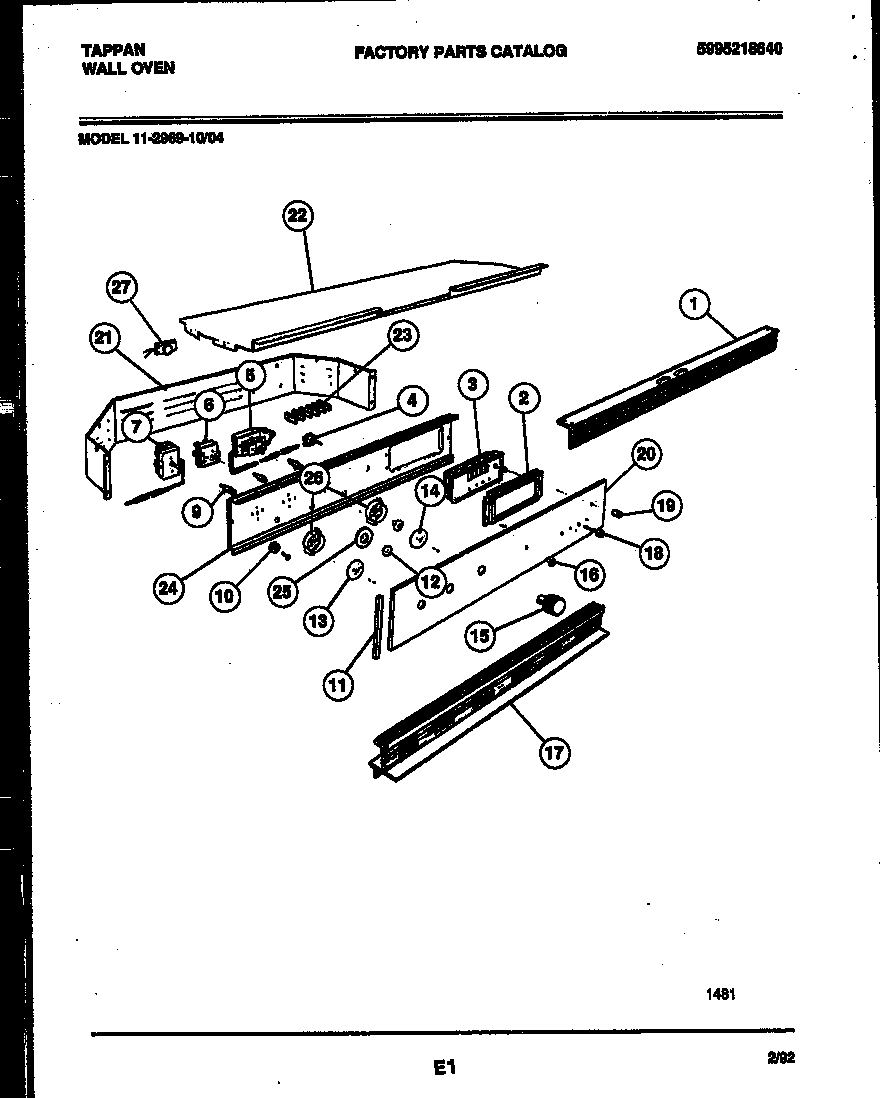 Tappan 11-2969-00-04 control panel diagram