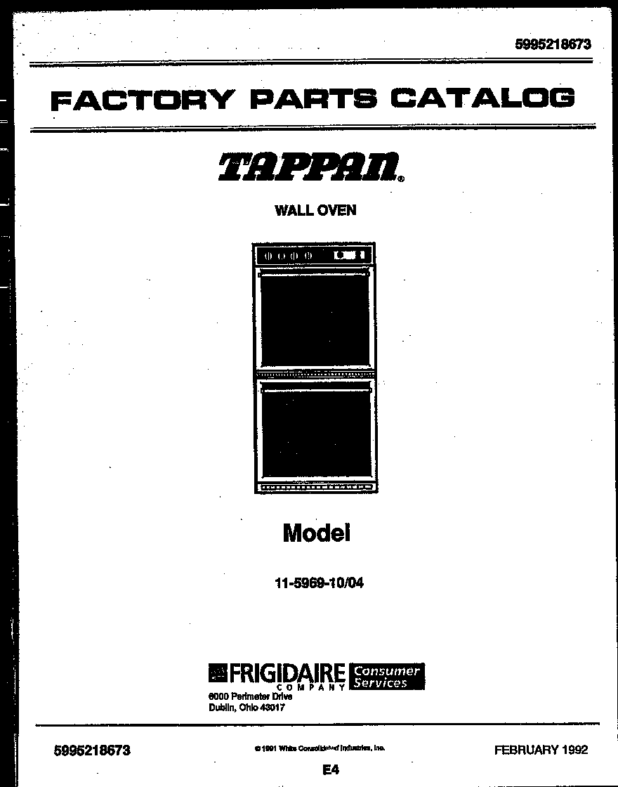 Tappan 11-5969-00-04 cover page-text only diagram