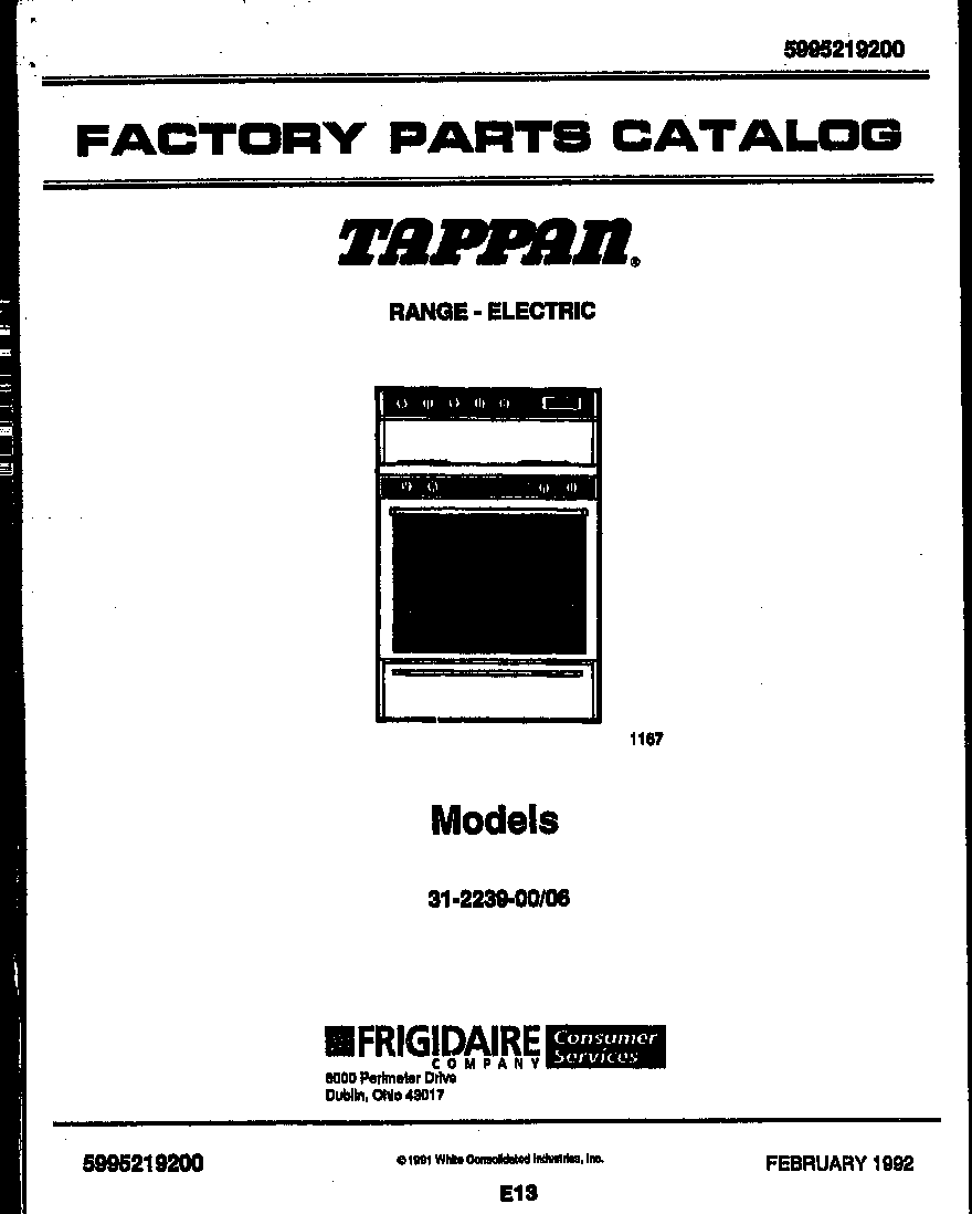Tappan 31-2239-00-06 cover page diagram