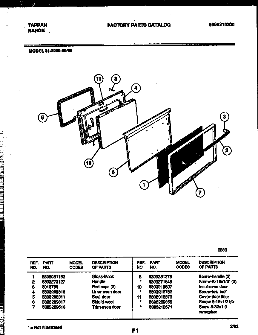Tappan 31-2239-00-06 door parts diagram