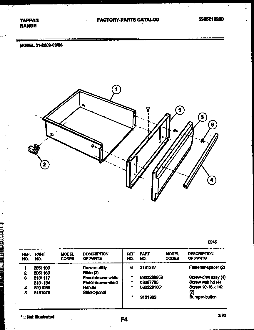 Tappan 31-2239-00-06 drawer parts diagram