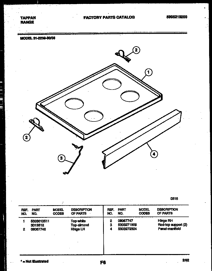 Tappan 31-2239-00-06 cooktop parts diagram