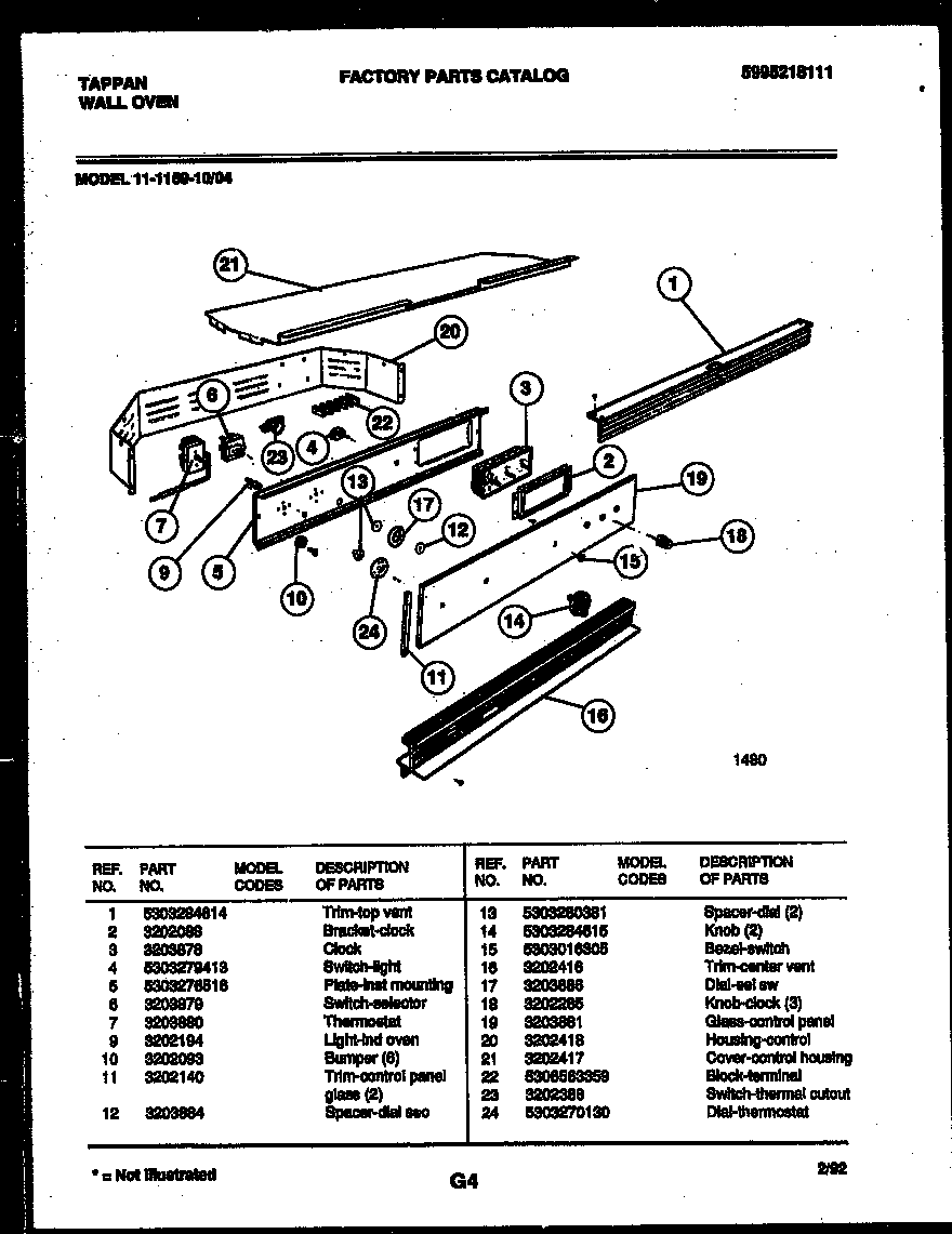 Tappan 11-1159-00-04 control panel diagram
