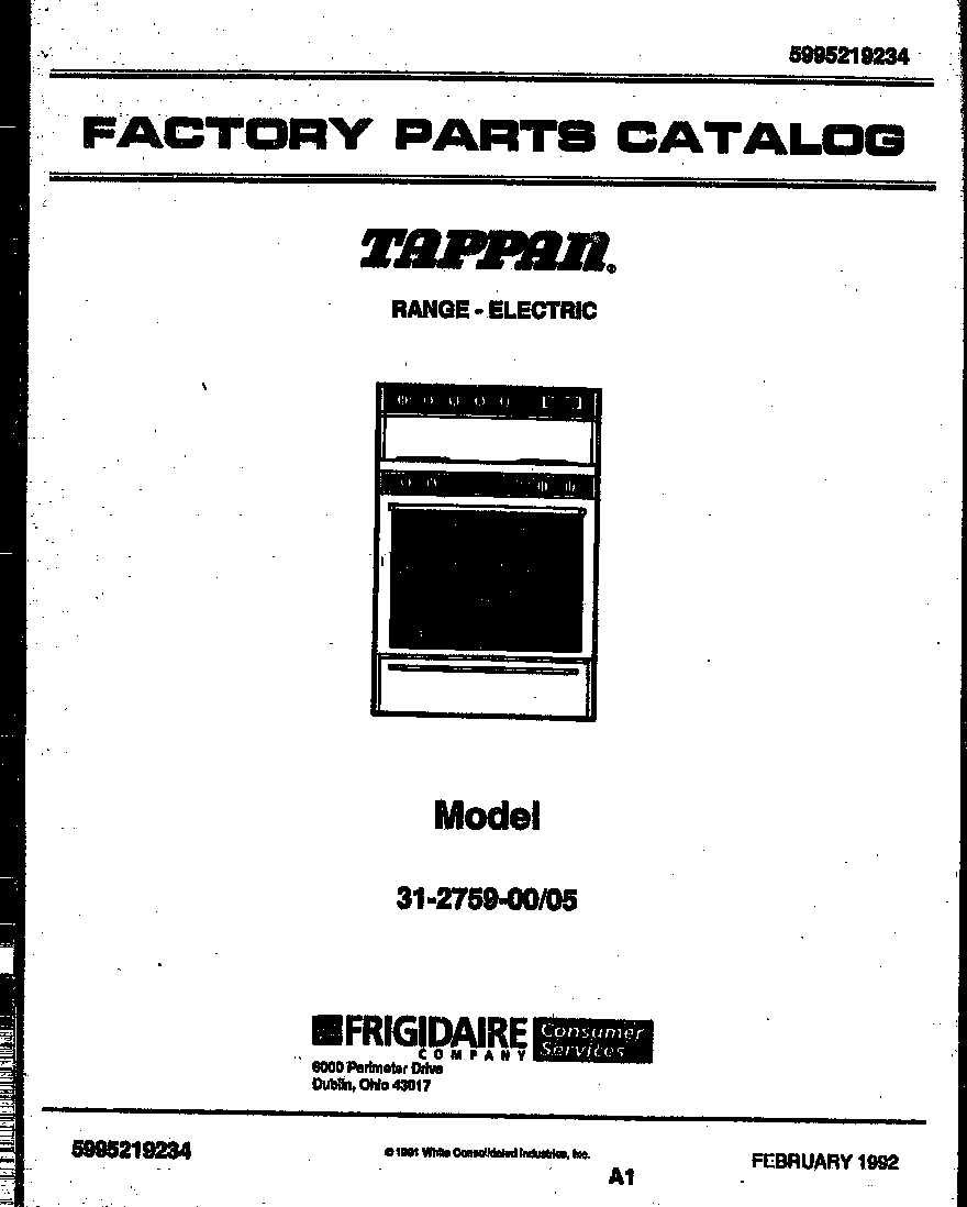 Tappan 31-2759-00-05 cover page diagram