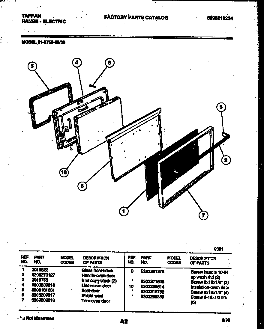 Tappan 31-2759-00-05 door parts diagram