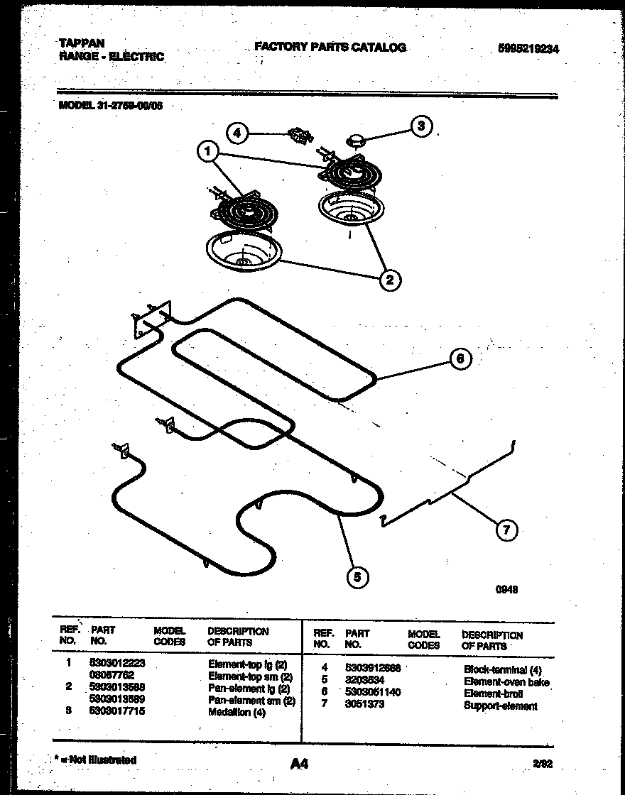 Tappan 31-2759-00-05 broiler parts diagram