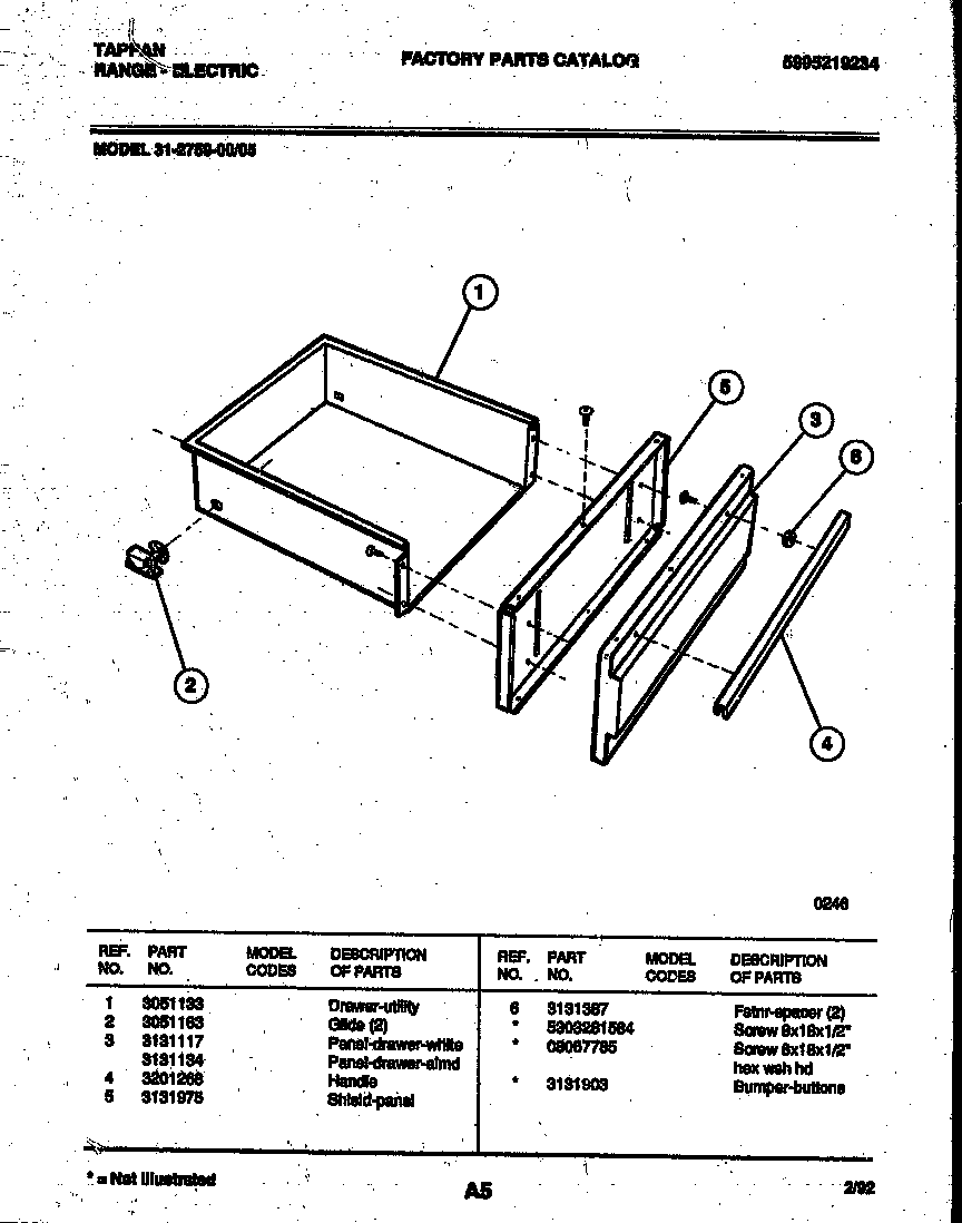 Tappan 31-2759-00-05 drawer parts diagram