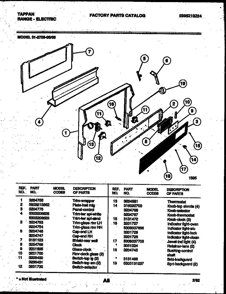 Tappan 31-2759-00-05 backguard diagram