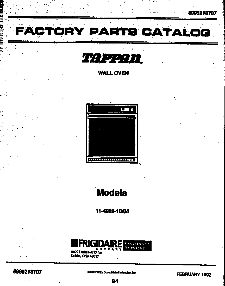 Tappan 11-4969-00-04 cover page-text only diagram