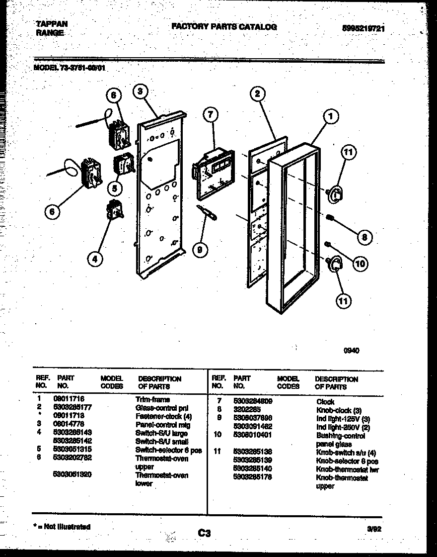 Tappan 73-3751-00-01 control panel diagram