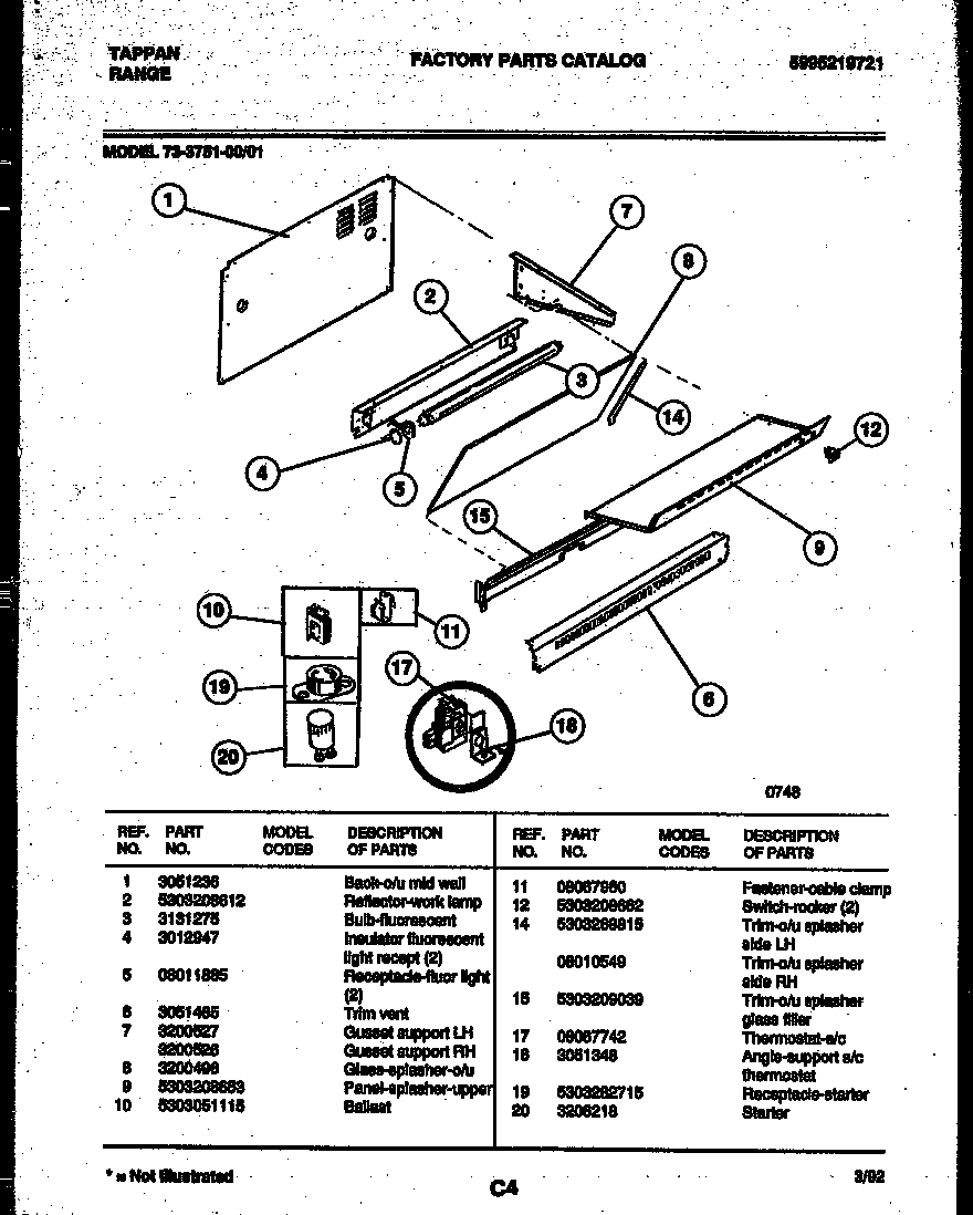 Tappan 73-3751-00-01 splasher control diagram