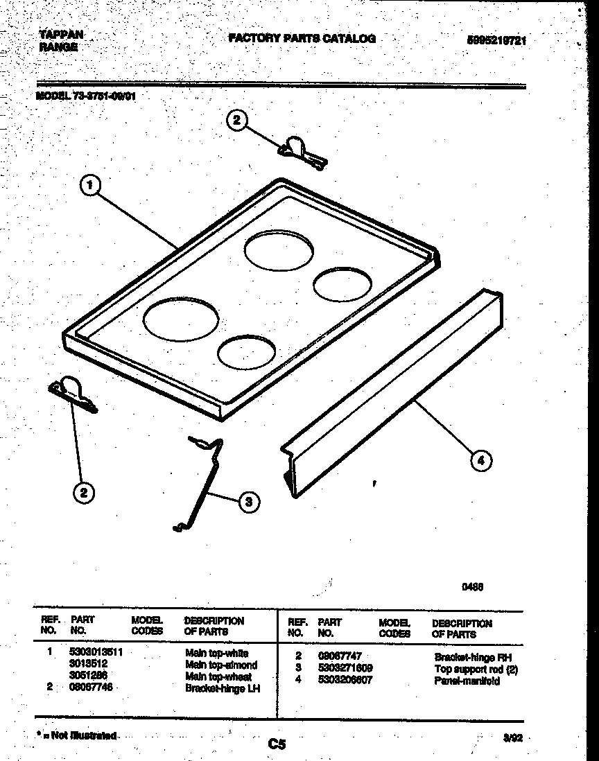 Tappan 73-3751-00-01 cooktop parts diagram