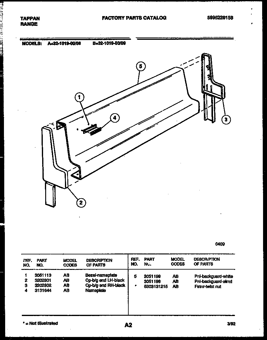 Tappan 32-1019-00-09 backguard diagram